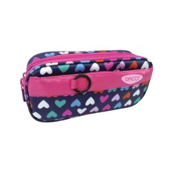 Penar Tip Borseta DACO, Model Inimioare, 21x11x6 cm, Multicolor, Poliester, Doua Fermoare cu Doua Compartimente, Penare Scoala, Penare Scolare, Rechizite Scolare, Penar Scolari, Penare cu Fermoar, Penar Neechipat, Penar Tip Borseta