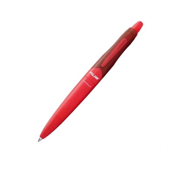 Pix cu Gel MILAN Capsule, Grosime Varf 1 mm, Mina Albastra, Mecanism si Corp Din Plastic de Culoare Rosie, Pixuri cu Gel, Pixuri Gel Albastre, Pixuri Albastre cu Gel, Pix Scolar, Pix pentru Scolari, Rechizite Scolare, Pix Office