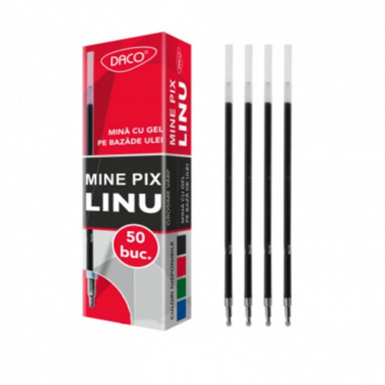 Mine Pix DACO Linu, 1 mm, 50 Buc/Set, Rosu, Set de Mine Rosii pentru Pixuri, Set Rezerve Pix, Mine pentru Pixuri, Mine Pixuri Rosii, Mina pentru Pix Rosu, Rezerve Mina Pix, Rezerve pentru Pixuri, Rezerve Pix DACO, Rezerve Mine DACO