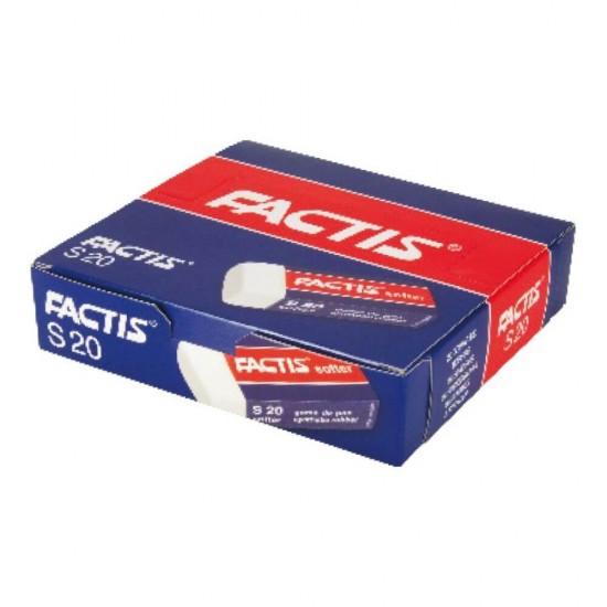 Set 20 Radiere Dreptunghiulare FACTIS Softer, Cauciuc Sintetic, Culoare Alba, Radiera Alba, Radiere Albe, Radiere Ovale, Radiere din Cauciuc, Radiere si Gume de Sters, Set Radiere, Set Gume de Sters, Radiere FACTIS, Rechizite Scolare