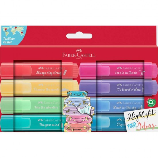 Set 8 Textmarkere Faber – Castell 1546, Diverse Culori Pastel, Ambalate in Cutie de Carton, Rechizite Scolare, Textmarkere Pigmentate, Accesorii pentru Birou, Markere Pastelate Scoala, Textmarkere Colorate
