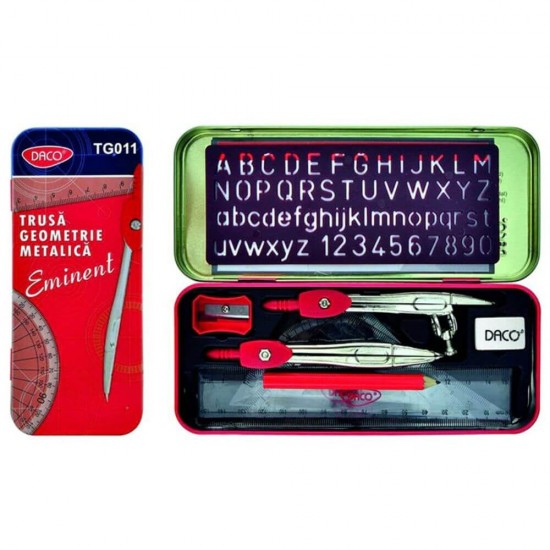 Trusa Geometrie din Metal DACO, 11 Piese, Trusa Geometrie, Trusa Geometrie din Metal, Trusa Geometrie DACO, Set Geometrie, Set Geometrie DACO, Set Geometrie din Metal, Trusa Geometrie de Calitate