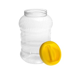 Borcan Pet Rotund cu Capac, 4 L, Culoare Recipient Transparent, Culoare Capac Galben, Borcan Pet, Borcan Rotund, Borcan cu Capac, Borcan Pet cu Capac, Borcan Plastic, Flacon Plastic, Borcan 4 L
