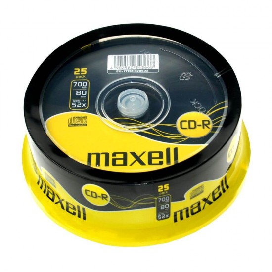 Set 25 CD-R Inscriptibil Maxell cu Suport, Capacitate 700 Mb, Viteza 52x, Maxell Set CD-uri, Maxell CD Inscriptibil, CD-R Inscriptibil 52x700 Mb, Set CD-R Maxell 52x700 Mb, Cd-uri Printabile pentru Muzica
