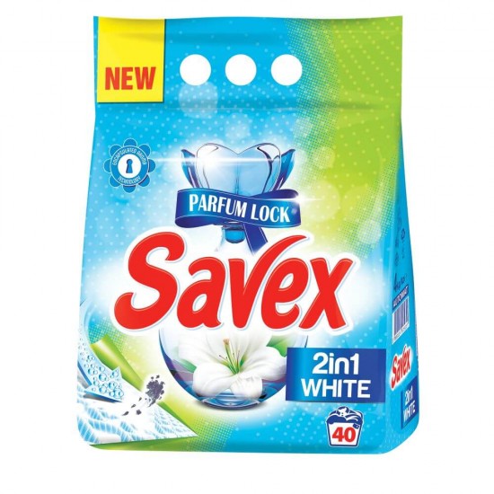 Detergent Pudra Automat pentru Rufe SAVEX 2 in 1 Parfum Lock White, 4 kg, Detergent SAVEX, Detergent Pudra, Detergent Pudra Automat, Detergent Automat pentru Haine, Solutii Curatare Haine, Detergent Rufe Automat