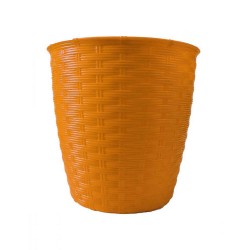 Ghiveci Sterk, Model Ratan, Plastic, 22x21 cm, Separator Inclus, Portocaliu, Ghiveci Model Ratan, Ghiveci Ratan Portocaliu, Ghiveci Ratan Colorat, Ghiveci cu Separator de Apa, Ghiveci de Plastic, Ghiveci pentru Flori, Ghiveci Rotund