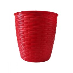 Ghiveci Sterk, Model Ratan, Plastic, 15.5x15 cm, Separator Inclus, Rosu, Ghiveci Model Ratan, Ghiveci Ratan Rosu, Ghiveci Ratan Colorat, Ghiveci 15 cm, Ghiveci cu Separator de Apa, Ghiveci de Plastic, Ghiveci pentru Flori, Ghiveci Rotund