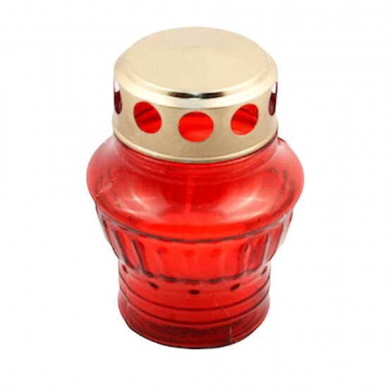 Candela Sticla cu Capac, Timp Ardere 14 h, 115x59 mm, Tip Felinar, Culoare Rosie, Lumanare Candela 14 h, Lumanari si Candele, Candele din Parafina, Candele pentru Exterior, Candele pentru Sarbatori, Candele cu Capac, Candela cu Capac Metalic
