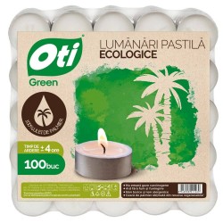 Set 100 Lumanari Ecologice OTI Green, Timp Ardere 4 h, Forma Pastila, Lumanari Ecologice, Lumanari Pastila, Set Lumanari Ecologice, Lumanari Neparfumate, Lumanari Pastila fara Parfum, Lumanare din Ceara Naturala
