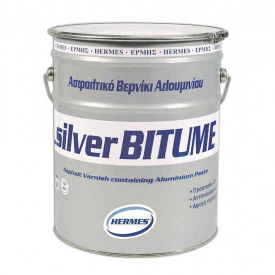 Lac Asfaltic Hermes Silver Bitume, 5 L, Argintiu, Anti UV, Lac Asfaltic cu Pasta de Aluminiu, Lac Asfaltic Impotriva Radiatilor UV, Lac Protejare Solutii Bituminoase, Lac protejare Hidroizolatie, Solutie Protectie Hidroizolatie Bituminoasa