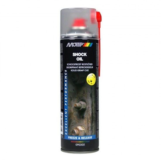 Solutie Antirugina Motip Shock Oil, 500 ml, Ulei Mineral Degripant, Solutie pentru Indepartarea Ruginii, Solutii Antirugina, Solutie Speciala pentru Eliminarea Ruginii, Ulei Mineral Antirugina