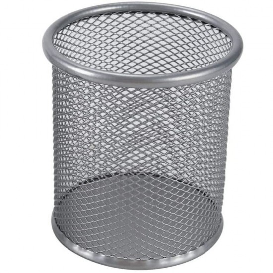 Suport Birou Cilindric ECADA, 9x10 cm, Plasa Metalica, Argintiu, Suport pentru Pixuri, Suport pentru Pensule, Suport pentru Creioane, Suport pentru Markere, Suport Pixuri Birou, Organizator Pixuri, Suport Instrumente de Scris Birou