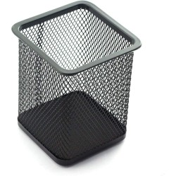 Suport Birou Patrat ECADA, 8x8x10 cm, Plasa Metalica, Negru, Suport pentru Pixuri, Suport pentru Pensule, Suport pentru Creioane, Suport pentru Markere, Suport Pixuri Birou, Organizator Pixuri, Suport Instrumente de Scris Birou