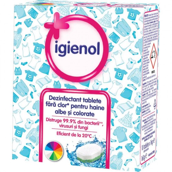 Tablete Dezinfectante pentru Rufe Igienol, 160 g, Igienol Tablete Dezinfectante pentru Rufe Albe si Color, Tablete Igienol Rufe, Detergent Tablete Rufe Igienol, Tablete Curatare si Igienizare Rufe, Igienol Tablete Dezinfectante Haine
