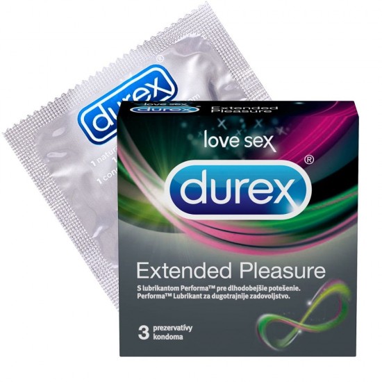 Prezervative DUREX Extended Pleasure 3 Buc, Prezervative din Latex, Prezervative Fara Aroma, Prezervative Transparente, Prezervative Lubrifiate, Prezervative DUREX