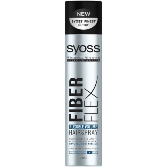 Fixativ SYOSS Fiber Flex Flexibile Volume, Extra Strong Hold 4, 300 ml, Coafura Flexibila si Stil Natural, Pentru Toate Tipurile de Par, Fixativ Ingrijire Par, Produse pentru Par, Fixative Profesionale, Spray Fixativ Profesional, Spray-uri Fixative
