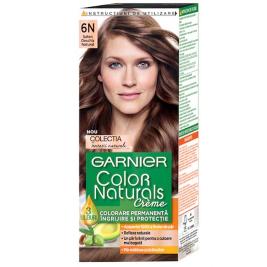 Vopsea de Par Permanenta Garnier Color Naturals 6N, Saten Deschis Natural, 110 ml, Fara Amoniac, Vopsea de Par, Vopsea de Par Permanenta, Vopsea de Par Garnier, Vopsea de Par Naturals, Vopsea Permanenta Garnier, Vopsea pentru Par