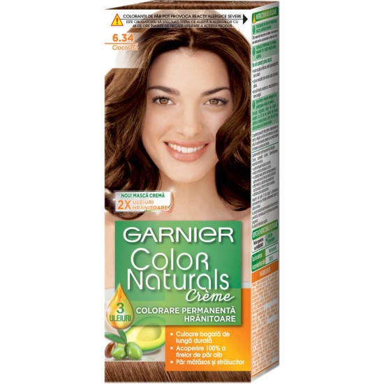 Vopsea de Par Permanenta Garnier Color Naturals 6.34, Ciocolata, 110 ml, Fara Amoniac, Vopsea de Par, Vopsea de Par Permanenta, Vopsea de Par Garnier, Vopsea de Par Naturals, Vopsea Permanenta Garnier, Vopsea pentru Par