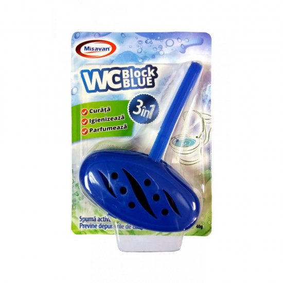 Odorizant Toaleta Misavan Wc Block Blue, 40g, Odorizant Solid Misavan, Odorizant Solid Colorat, Odorizant Solid Parfumat, Odorizant Parfumat pentru Toaleta, Odorizant Toaleta Ieftin