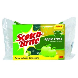 Bureti SCOTCH BRITE cu Protectie Unghii, 2 Buc/Set, Parfum de Mere, Burete Bucatarie, Bureti de Vase, Burete pentru Vase, Bureti Clasici de Vase, Burete Vase Scotch-Brite, Bureti Vase Scotch-Brite