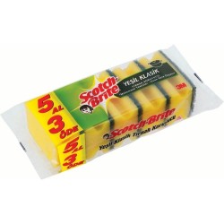Burete Scotch-Brite Delicat, 5 Buc/Set, Culoare Galbena, Spuma Poliuretanica si Fibra Abraziva, Bureti cu Spuma si Fibra Abraziva, Bureti Vase Scotch-Brite, Bureti cu Canelura, Bureti de Vase, Bureti cu Canelura pentru Vase, Bureti pentru Spalat Vasele