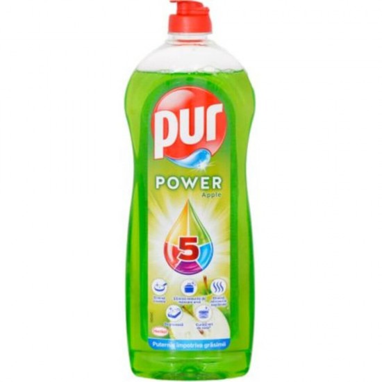 Detergent de Vase Lichid PUR Power 5 Extra Apple, 900 ml, Parfum de Mere Verzi, Pur Detergent de Vase, Detergent de Vase Manual, Detergent Lichid pentru Vase, Degresant pentru Vase, Detergent Impotriva Grasimilor, Solutii Curatare Vase