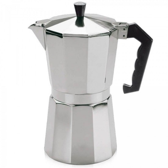 Espressor Aluminiu pentru 9 Cesti, Aringtiu/Negru, Espressor Aluminiu, Cafetiera Aluminiu, Espresor 9 Cafele, Espressor 9 Portii, Cafetiera Espressor, Cafetiera Moka, Oala Moka, Espressor Moka, Espressor Aragaz, Cafetiera Aragaz