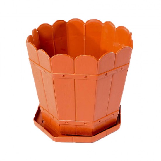 Ghiveci cu Tavita STERK Rustic, 24x22 cm, 5L, Plastic Portocaliu, Ghiveci pentru Flori, Ghiveci cu Tavita pentru Flori, Ghivece, Ghivece Plastic cu Tavita, Articole Decorative, Ghivece cu Tavita pentru Flori, Ghivece cu Tava pentru Flori