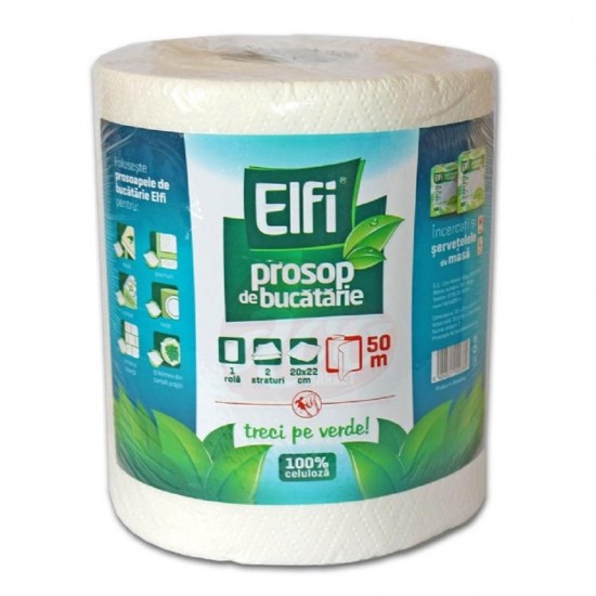 Prosoape de Hartie Elfi, 2 Straturi, 50 m, 1 Rola, Prosoape de Hartie, Prosoape Absorbante Hartie, Prosoape Elfi, Role Prosoape de Hartie, Rola Servetele, Role Servetele Bucatarie