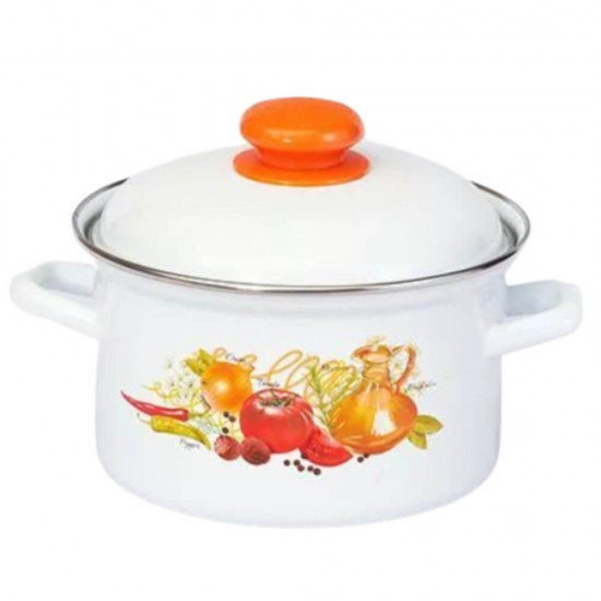 Oala Inalta Email de Bucatarie, 4.5 L, Alb, Model cu Legume, Oala Email, Oala Emailate, Oala de Bucatarie, Oale Email de Bucatarie, Oale Email cu Model, Oale Email de Bucatarie cu Model, Oala Email Albe