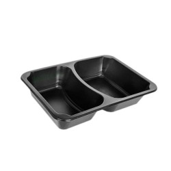 Set 350 Caserole, 227x178x50 mm, 2 Compartimente, Plastic Negru, Caserole Plastic, Caserola Unica Folosinta, Caserole Compartimentate, Caserole Take Away, Ambalaje Catering, Caserole Fast Food, Caserola Meniu, Set Caserole de Plastic