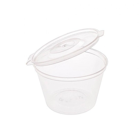 Set 100 Sosiere Capac Atasat, 70 ml, Diametru 28 mm, Plastic Transparent, Sosiere de Unica Folosinta, Sosiere cu Capac din Plastic, Sosiere Mici din Plastic, Sosiere din Plastic, Sosiere Catering, Sosiera cu Capac, Sosiere din Plastic Unica Folosinta