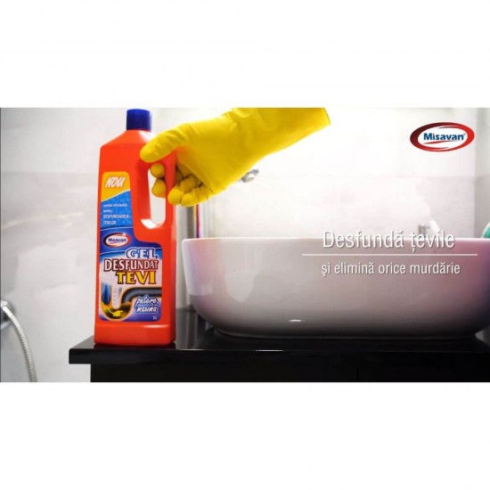 Gel Desfundare Tevi Misavan, 1 L, Putere Maxima, Solutie Gel pentru Desfundarea Tevilor de Scurgere, Gel Desfundare Scurgere, Solutie Desfundare Conducte, Solutie Desfundare Tevi, Solutii pentru Desfundarea Tevilor