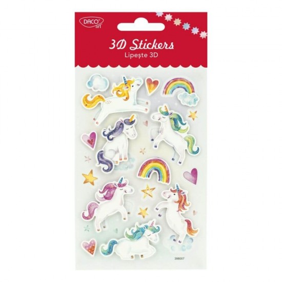 Abtibilduri DACO Lipeste 3D, Model Unicorni, 17 Buc/Set, Multicolor, Autocolante 3D cu Unicorni, Stickere Decorative, Stickere pentru Copii, Abtibilduri Copii, Abtibilduri pentru Mobila, Autocolante Decorative