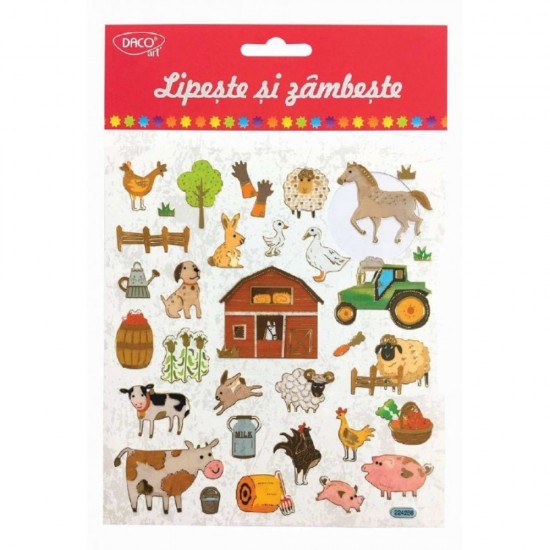 Abtibilduri DACO Lipeste si Zambeste, Model Ferma, Multicolor, 32 Buc/Set, Autocolante Copii, Stickere Decorative, Stickere pentru Copii, Abtibilduri Copii, Abtibilduri pentru Mobila, Autocolante Decorative
