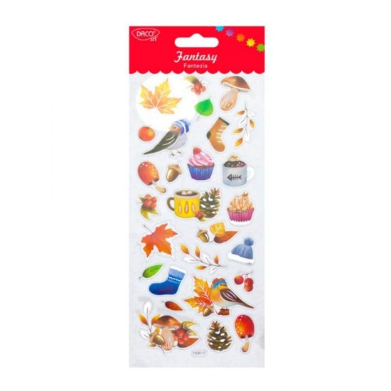 Abtibilduri DACO Fantezia, Model Toamna, 27 Buc/Set, Multicolor, Autocolante Anotimpuri, Stickere Decorative, Stickere pentru Copii, Abtibilduri Copii, Abtibilduri pentru Mobila, Autocolante Decorative