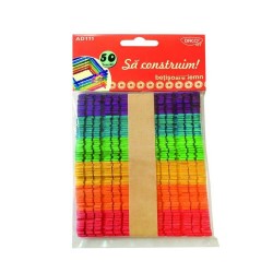 Betisoare din Lemn DACO, 50 Buc/Set, 114x10x2 mm, Multicolor, Model Sa Construim, Betisoare Taiate din Lemn, Betisoare pentru Construit, Betisoare Colorate pentru Construit, Bete din Lemn, Accesorii Craft, Accesorii Creatie