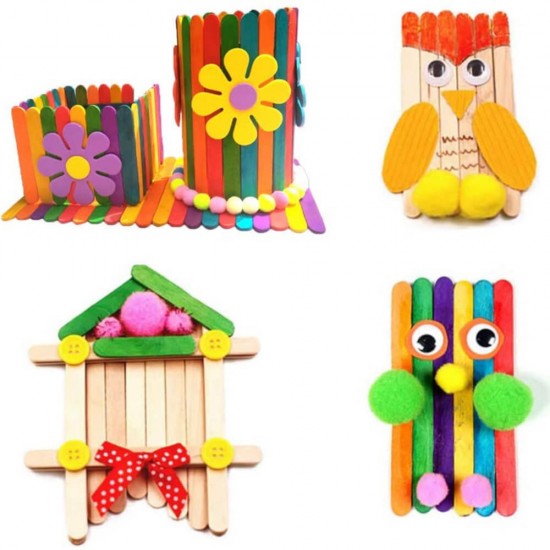 Betisoare de Lemn Daco, 150 Buc/Set, Multicolor, Accesorii Creatie, Accesorii Craft, Bete Late de Lemn, Bete din Lemn Late, Betisoare din Lemn, Betisoare Crafting, Betisoare pentru Crafting, Betisoare pentru Construit, Betisoare Colorate pentru Construit