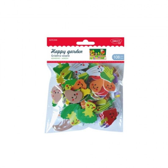 Spuma Autoadeziva DACO, 108 Buc/Set, Gradina Vesela, Dimensiune Variabila, Multicolor, Legume din Spuma, Legume din Spuma Autoadeziva, Legume Vesele Din Spuma Autoadeziva, Figurine din Spuma Autoadeziva