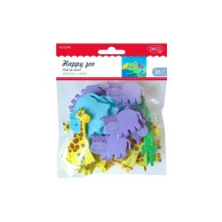 Forme Spuma Autoadeziva DACO, 36 Buc/Set, Multicolor, Model Hai la Zoo, Dimensiuni Variabile, Accesorii Craft, Animale Salbatice Spuma Adeziva, Leu din Spuma, Crocodil Spuma, Girafa Spuma, Elefant Spuma, Hipopotam Spuma, Animale Zoo Spuma Autoadeziva