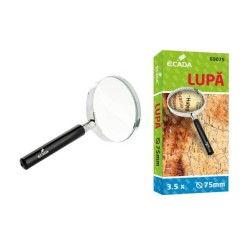 Lupa cu Rama Metal ECADA, 75 mm, Marire 3.5X, Lupe, Lupe cu Rama Metalice, Lupa Metalica, Lupa de Metal, Lupa de Sticla cu Rama de Metal, Lupa cu Factor de Marire 3.5X, Lupa pentru Citit