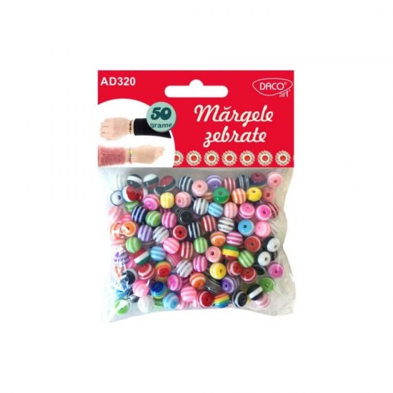 Margelute Plastic DACO, 50 g, 8 mm, Model Zebrat, Multicolor, Margele Bratari, Margele din Plastic, Margele Colorate de Plastic, Margele Colorate, Margelute Colorate, Margele pentru Scoala, Margele Bijuterii, Margele Lucru Manual