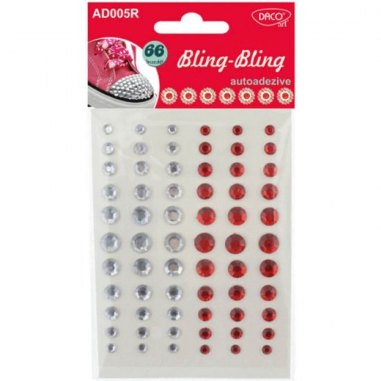 Diamante Adezive DACO, 66 Buc/Set, Rosu/Alb, Plastic, Diamante Plastic, Diamante Decorative, Diamante Autoadezive Plastic, Pietricele Autoadezive Plastic, Strasuri Autoadezive, Accesorii Craft, Accesorii Creatie