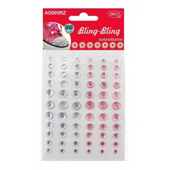 Diamante Adezive DACO, 66 Buc/Set, Roz/Alb, Plastic, Diamante Plastic, Diamante Decorative, Diamante Autoadezive Plastic, Pietricele Autoadezive Plastic, Strasuri Autoadezive, Accesorii Craft, Accesorii Creatie