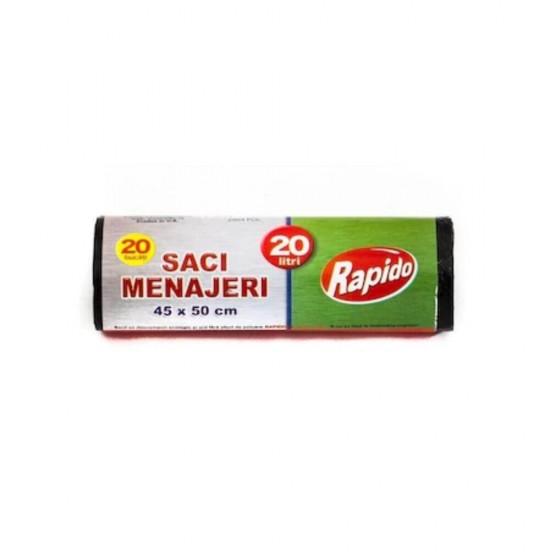 Saci Menajeri RAPIDO, 20L, 45x50 cm, 50 Buc/Rola, Negri, Rola Saci Menajeri, Role Saci Menaj, Saci Menajeri in Rola, Rola Saci de Gunoi, Saci Menaj, Saci de Gunoi, Saci Menajeri 20L