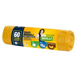 Rola 10 Saci Menajeri pentru Colectare Selectiva Brilli, 60 l, Galbeni, Saci de Menaj, Rola Saci Menajeri, Saci Menajeri 60 l, Saci Menajeri in Rola, Saci Menaj cu Manere, Saci Menajeri Parfumati, Saci pentru Menaj, Saci Gunoi