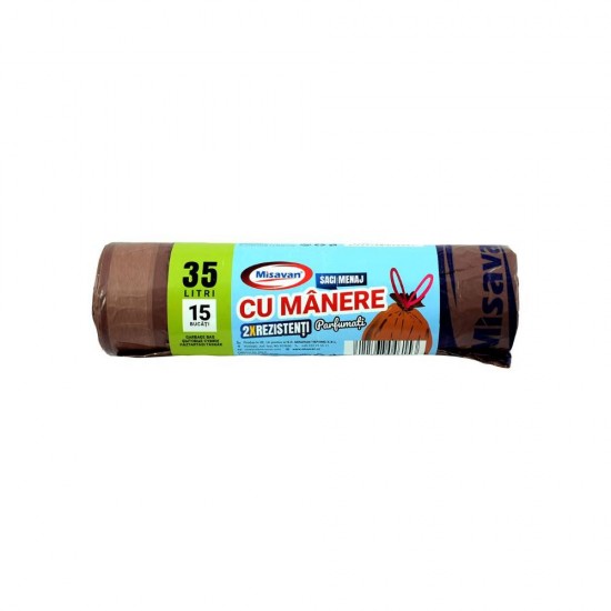 Rola 15 Saci Menajeri cu Manere pentru Colectare Selectiva Misavan, 35 l, Maro, Parfumati, Saci de Menaj, Rola Saci Menajeri, Saci Menajeri 35 l, Saci Menajeri in Rola, Saci Menaj cu Manere, Saci Menajeri Parfumati, Saci pentru Menaj, Saci Gunoi