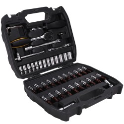 Trusa Chei Tubulare cu Clichet Deli, 46 Piese, Otel 50BV30 Cr-V, Finisaj Cromat Lucios, Geanta Plastic, Trusa de Chei Tubulare, Chei Tubulare Trusa, Set Chei Tubulare, Set Cheie Tubulara, Cheie Tubulara cu Clichet, Chei Tubulare Clichet, Chei Profesionale