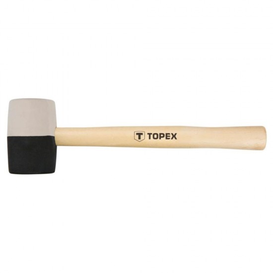 Ciocan de Cauciuc Alb-Negru, Topex, Maner de Lemn, 338x97 mm, 450 g, Ciocan Topex, Ciocan din Cauciuc, Ciocan Topex de Cauciuc, Ciocan 450 g, Ciocan Cauciuc, Ciocan din Cauciuc Alb-Negru