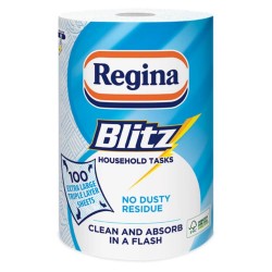 Prosoape de Hartie Regina Blitz pentru Uz Casnic, 3 Straturi, 33x25.7 cm, 100 Foi/Rola, Lungime Rola 33 m, Monorola Servetele Multifunctionale, Prosoape Hartie si Servetele, Prosoape de Hartie Super Absorbante, Rola Prosoape de Hartie Uz Casnic